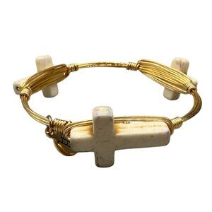 Bourbon & Boweties Etta stone Three Crystal Cross Wire Wrapped Bangle Bracelet B
